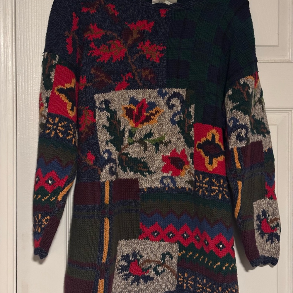 Vintage Express Oversized Patchwork Sweater Size … - image 1